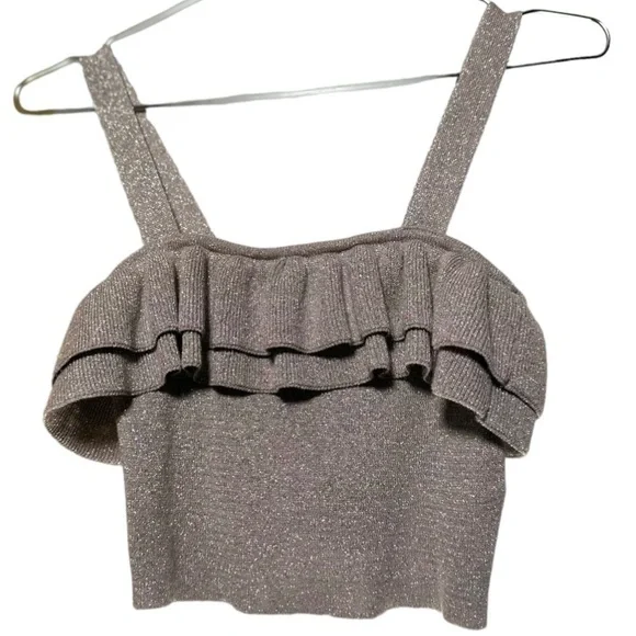 𝙁𝙍𝙀𝙀 🅽🅴🆆 H&M glitter party crop top, light pink / tan / gold - size 4 - Picture 8 of 11